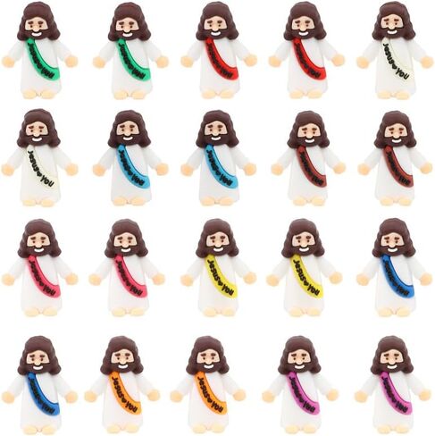 20pcs Little Jesus Figures 10 Colors Mini Jesus Loves You Figures to Hide and Seek Tiny Pocket Jesus Figurines for Sunday School Baptism Gifts Easter Egg Stuffers in Saudi Arabia
