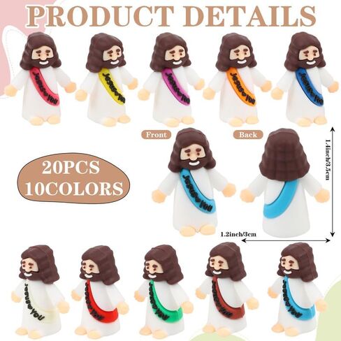 20pcs Little Jesus Figures 10 Colors Mini Jesus Loves You Figures to Hide and Seek Tiny Pocket Jesus Figurines for Sunday School Baptism Gifts Easter Egg Stuffers in Saudi Arabia