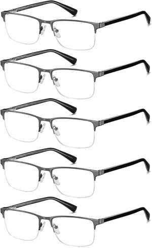 WAUDAR Reading Glasses for Men Metal Half Frame Eyeglasses Readers for Men Women 5 Pack Gunmetal 1.75 in Saudi Arabia