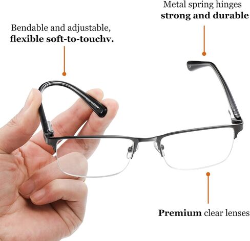 WAUDAR Reading Glasses for Men Metal Half Frame Eyeglasses Readers for Men Women 5 Pack Gunmetal 1.75 in Saudi Arabia