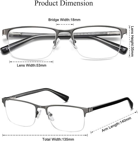 WAUDAR Reading Glasses for Men Metal Half Frame Eyeglasses Readers for Men Women 5 Pack Gunmetal 1.75 in Saudi Arabia