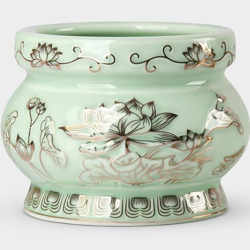 وعاء مبخرة بوذية من السيراميك الأخضر الصغير من كينلانج، حامل بخور بوذا للعصا - 4 بوصات in Kuwait