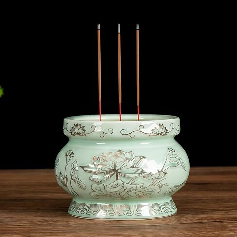Qinlang Small Green Ceramic Buddhist Incense Burner Bowl, Buddha Incense Holder for Stick - 4 Inches in Saudi Arabia