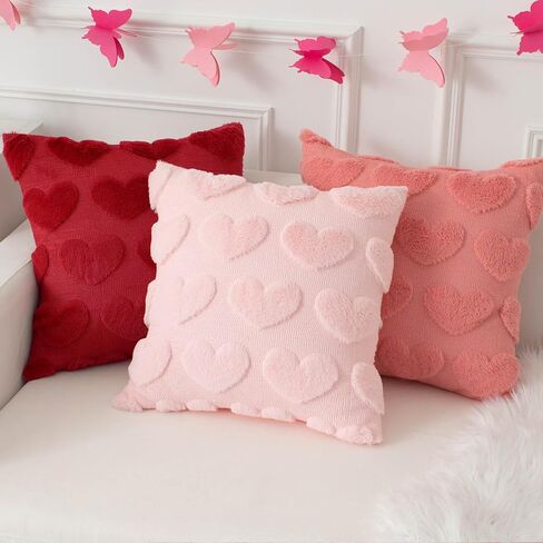 Kevin Textile Heart Love Cute Decorative Throw Pillow Covers 18x18 Inch Set of 2 Soft Faux Fur Pillow Covers for Valentine's Day Gifts Fluffy Plush Pillow Case for Couch Cushion Livingroom Red in Saudi Arabia