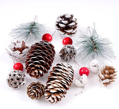 Christmas Pine Cones Pine Branch Berry Set, Snow Pinecones for Table Centerpieces Winter Home Decor Christmas Decoration in Saudi Arabia