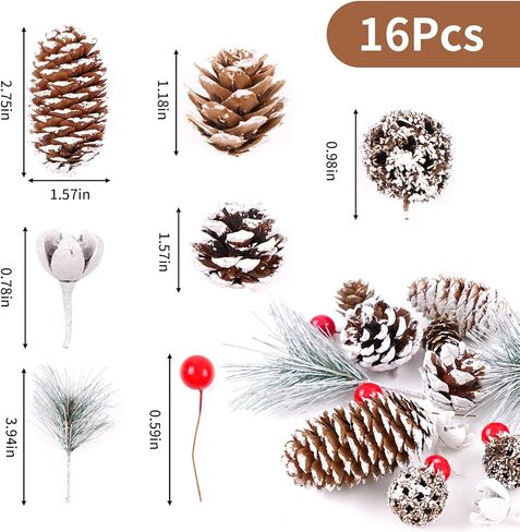 Christmas Pine Cones Pine Branch Berry Set, Snow Pinecones for Table Centerpieces Winter Home Decor Christmas Decoration in Saudi Arabia