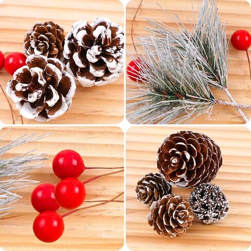 Christmas Pine Cones Pine Branch Berry Set, Snow Pinecones for Table Centerpieces Winter Home Decor Christmas Decoration in Saudi Arabia