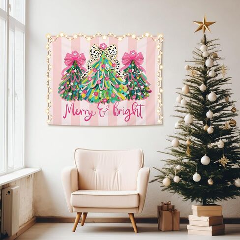 whchj كوكيت شجرة عيد الميلاد نسيج خلفية، عيد ميلاد سعيد ومشرق نسيج الجدار شنقا، preppy جرلي الوردي مخطط عيد الميلاد المفروشات الجدار بطانية ديكور للحزب غرفة المنزل النوم، 50x60 بوصة in Saudi Arabia