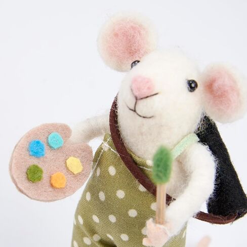 Primitives من Kathy Painter Mouse تمثال كريتر من اللباد هدية للمعلم ديكور مكتب الفصل الدراسي مصنوع يدويًا فأرة فنية قائمة بذاتها مع فرشاة رسم ولوحة مقاس 2.75 بوصة × 5 بوصة × 2 بوصة in Saudi Arabia