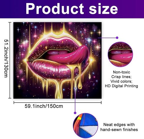 WEBEEDY Lips Black Light Tapestry UV Reactive Glowing Lip Neon Wall Hanging Tapestries Aesthetic Posters Glow in The Dark for Dorm Living Room Home Photo Shoot Prop Party Decor (59"x51"/150x130cm) in Saudi Arabia
