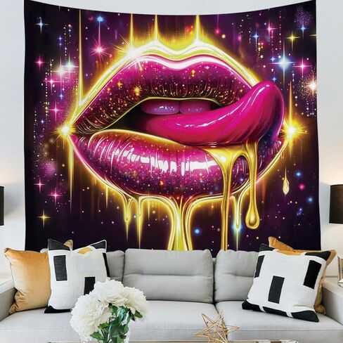WEBEEDY Lips Black Light Tapestry UV Reactive Glowing Lip Neon Wall Hanging Tapestries Aesthetic Posters Glow in The Dark for Dorm Living Room Home Photo Shoot Prop Party Decor (59"x51"/150x130cm) in Saudi Arabia