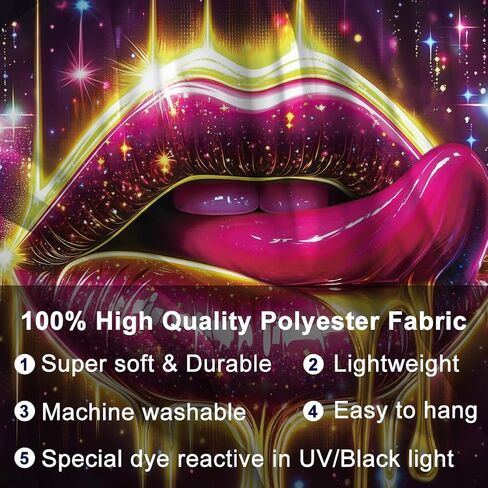 WEBEEDY Lips Black Light Tapestry UV Reactive Glowing Lip Neon Wall Hanging Tapestries Aesthetic Posters Glow in The Dark for Dorm Living Room Home Photo Shoot Prop Party Decor (59"x51"/150x130cm) in Saudi Arabia