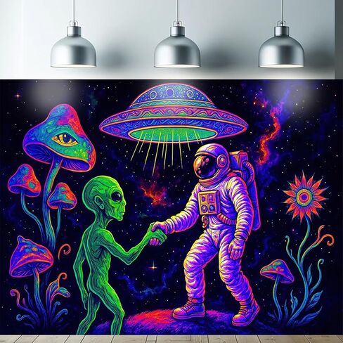 ستارليت فناء UFO مخدر الأخطبوط بلاكلايت نسيج الأشعة فوق البنفسجية رد الفعل تريبي البحر مخلوق الجدار شنقا مع قوس قزح سفينة الفضاء الغريبة لغرفة النوم غرفة المعيشة النوم المحيط الفلورسنت ملصق 78 × 59 بوصة in Kuwait