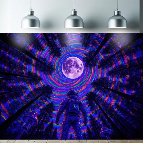 ستارليت فناء UFO مخدر الأخطبوط بلاكلايت نسيج الأشعة فوق البنفسجية رد الفعل تريبي البحر مخلوق الجدار شنقا مع قوس قزح سفينة الفضاء الغريبة لغرفة النوم غرفة المعيشة النوم المحيط الفلورسنت ملصق 78 × 59 بوصة in Kuwait