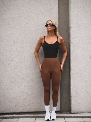 Women's Yoga Pants, High Waist Leggings with Elasticity & Moisture-Wicking for Fitness, Gym, Running Yoga(Brown S) in Saudi Arabia