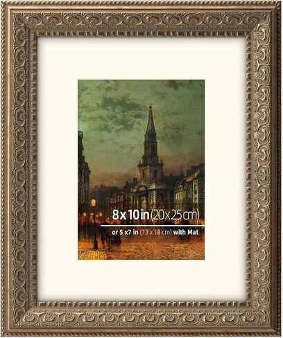 إطار صورة كلاسيكي عتيق مزخرف ذهبي ريفي مقاس 11 × 14 من Eitida، مع حصيرة للصور أو الأعمال الفنية مقاس 8 × 10، حماية زجاجية حقيقية، عرض أفقي أو رأسي in Kuwait