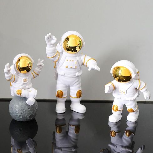 Oooct 3 Pcs Astronaut Statue Decor, Resin Gold Spaceman Figurine Decorations, Cute Mini Space Figure Ornament, Abstract Aesthetic Decorative Sculpture for Home Office Desk Shelf Tabletop in Saudi Arabia