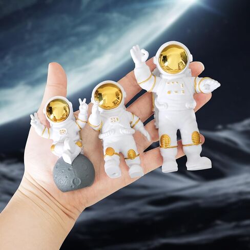 Oooct 3 Pcs Astronaut Statue Decor, Resin Gold Spaceman Figurine Decorations, Cute Mini Space Figure Ornament, Abstract Aesthetic Decorative Sculpture for Home Office Desk Shelf Tabletop in Saudi Arabia