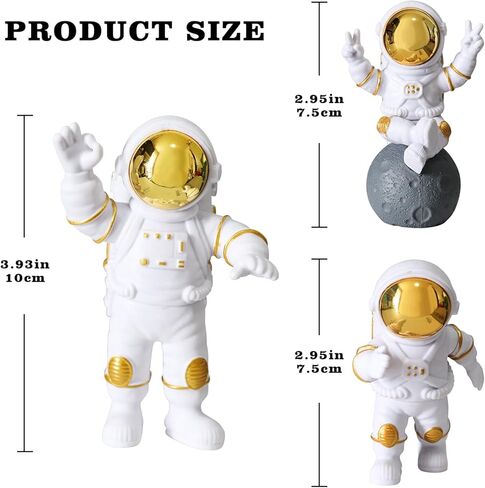 Oooct 3 Pcs Astronaut Statue Decor, Resin Gold Spaceman Figurine Decorations, Cute Mini Space Figure Ornament, Abstract Aesthetic Decorative Sculpture for Home Office Desk Shelf Tabletop in Saudi Arabia