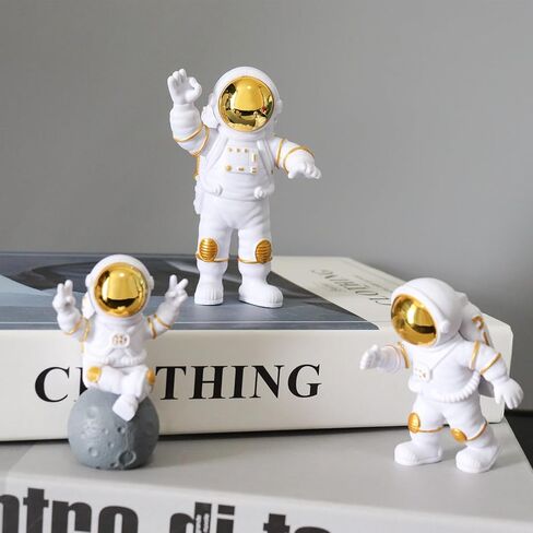 Oooct 3 Pcs Astronaut Statue Decor, Resin Gold Spaceman Figurine Decorations, Cute Mini Space Figure Ornament, Abstract Aesthetic Decorative Sculpture for Home Office Desk Shelf Tabletop in Saudi Arabia