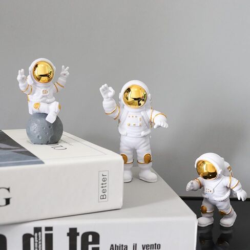 Oooct 3 Pcs Astronaut Statue Decor, Resin Gold Spaceman Figurine Decorations, Cute Mini Space Figure Ornament, Abstract Aesthetic Decorative Sculpture for Home Office Desk Shelf Tabletop in Saudi Arabia
