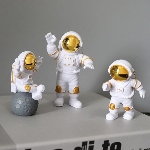 Oooct 3 Pcs Astronaut Statue Decor, Resin Gold Spaceman Figurine Decorations, Cute Mini Space Figure Ornament, Abstract Aesthetic Decorative Sculpture for Home Office Desk Shelf Tabletop in Saudi Arabia
