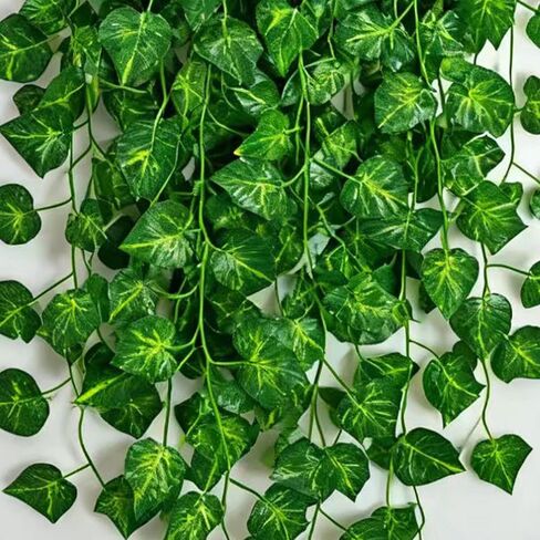 Jangmont Fake Vines for Room Decoration Artificial Ivy Garland Hanging Vines Faux Vines Decor for Wall Bedroom Outdoors Garden Wedding Office Patio (Pothos-Lesves, 12PCS 84FT) in Saudi Arabia
