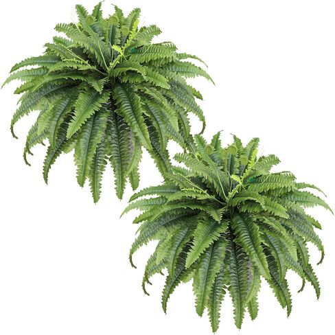 CongfuHepMui 45" Fake Fern - Set of 2 Ferns Artificial Plants Large, 55 Leaves Artificial Fern for Outdoors Per Bouquet, Artificial Boston Ferns Greenery Plant for Indoors Home Garden Porch Decor in Saudi Arabia