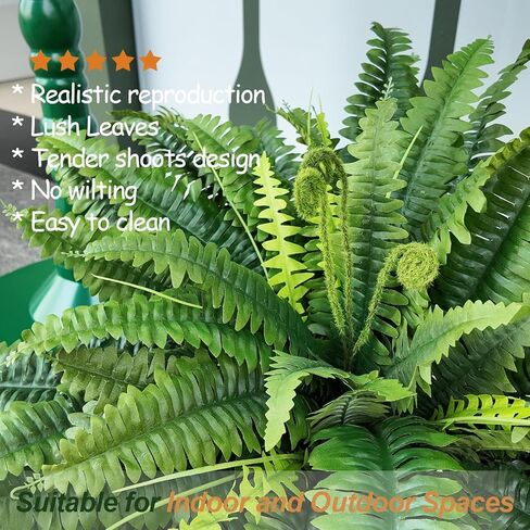 CongfuHepMui 45" Fake Fern - Set of 2 Ferns Artificial Plants Large, 55 Leaves Artificial Fern for Outdoors Per Bouquet, Artificial Boston Ferns Greenery Plant for Indoors Home Garden Porch Decor in Saudi Arabia