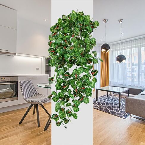 110cm Artificial Hanging Plants, Fake Hanging Plant, Fake Ivy Vine Plants Artificial Vines for Wall Indoor Outdoor Garden Party Decoration (Green Crabapple Leaves) in Saudi Arabia