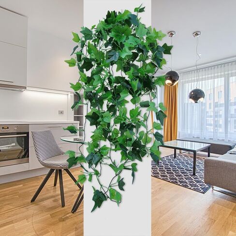 110cm Artificial Hanging Plants, Fake Hanging Plant, Fake Ivy Vine Plants Artificial Vines for Wall Indoor Outdoor Garden Party Decoration (Green Crabapple Leaves) in Saudi Arabia