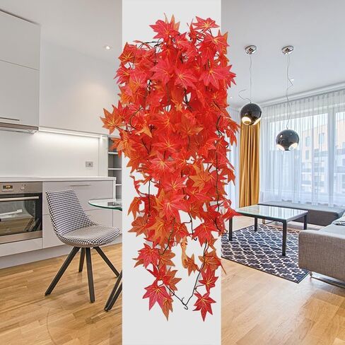 110cm Artificial Hanging Plants, Fake Hanging Plant, Fake Ivy Vine Plants Artificial Vines for Wall Indoor Outdoor Garden Party Decoration (Green Crabapple Leaves) in Saudi Arabia