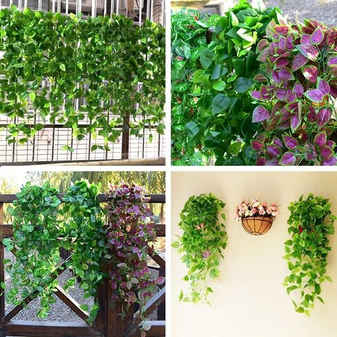 110cm Artificial Hanging Plants, Fake Hanging Plant, Fake Ivy Vine Plants Artificial Vines for Wall Indoor Outdoor Garden Party Decoration (Green Crabapple Leaves) in Saudi Arabia