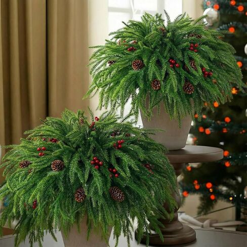 Giegxin 12 Pcs Christmas Norfolk Pine Branches with Red Berries 16inch Artificial Faux Greenery Norfolk Pine Stems Picks with Pinecones Christmas Table Decorations for Vase Xmas Home Garland Decor in Saudi Arabia