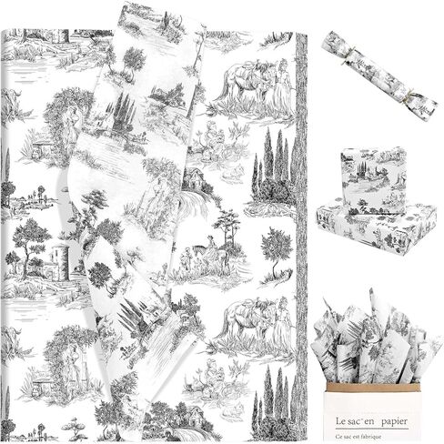 100 Sheets 20 * 14 Inches Vintage French Tissue Paper for Gift Wrapping Blue White Village Toile Tissue Paper for Gift Bags Rustic Tissue Paper for Wedding Bridal Shower DIY Craft in Kuwait