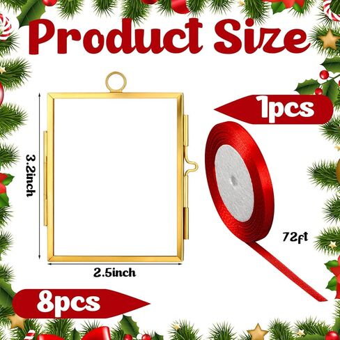 Qunclay 8 Set Christmas Vintage Brass Glass Photo Ornaments with Locket Closure Antique Gold Ornament Frames 2.52"x 3.15" Rectangle Glass Hanging Picture Frame for Christmas Home Party Decor in Saudi Arabia