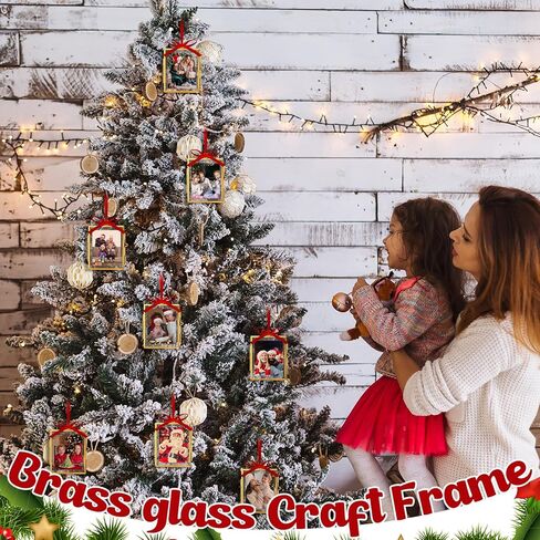 Qunclay 8 Set Christmas Vintage Brass Glass Photo Ornaments with Locket Closure Antique Gold Ornament Frames 2.52"x 3.15" Rectangle Glass Hanging Picture Frame for Christmas Home Party Decor in Saudi Arabia