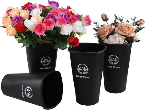 دلاء زهور بلاستيكية سوداء مقاس 11.93 بوصة من Ewingger، 4 عبوات عرض للمنزل، الفندق، متجر الزهور in Kuwait