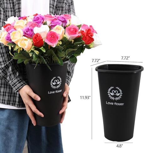دلاء زهور بلاستيكية سوداء مقاس 11.93 بوصة من Ewingger، 4 عبوات عرض للمنزل، الفندق، متجر الزهور in Kuwait