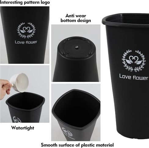 دلاء زهور بلاستيكية سوداء مقاس 11.93 بوصة من Ewingger، 4 عبوات عرض للمنزل، الفندق، متجر الزهور in Kuwait