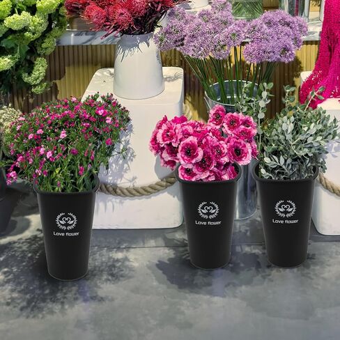 دلاء زهور بلاستيكية سوداء مقاس 11.93 بوصة من Ewingger، 4 عبوات عرض للمنزل، الفندق، متجر الزهور in Kuwait