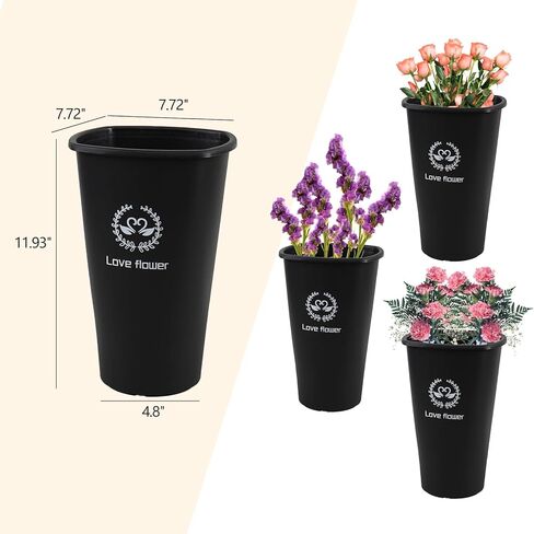 دلاء زهور بلاستيكية سوداء مقاس 11.93 بوصة من Ewingger، 4 عبوات عرض للمنزل، الفندق، متجر الزهور in Kuwait