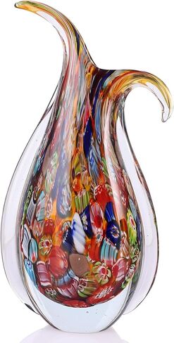 Hand Blown Glass Vase – Oval Decorative Art Glass for Centerpieces, Murano Inspired Decor for Dining Room, Entryway Table, or Shelf, Handmade Glass Vase for Home Display (Teal) in Saudi Arabia