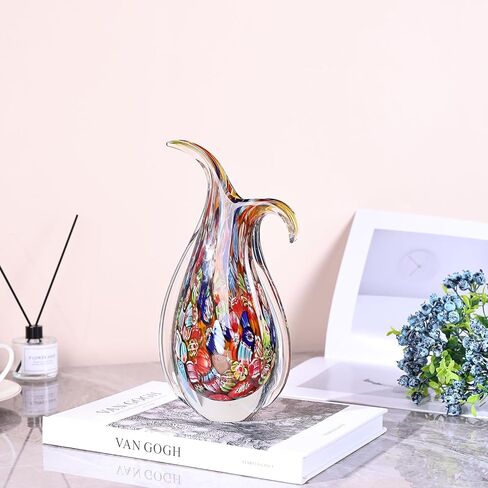 Hand Blown Glass Vase – Oval Decorative Art Glass for Centerpieces, Murano Inspired Decor for Dining Room, Entryway Table, or Shelf, Handmade Glass Vase for Home Display (Teal) in Saudi Arabia