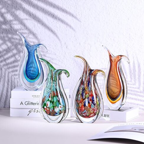 Hand Blown Glass Vase – Oval Decorative Art Glass for Centerpieces, Murano Inspired Decor for Dining Room, Entryway Table, or Shelf, Handmade Glass Vase for Home Display (Teal) in Saudi Arabia