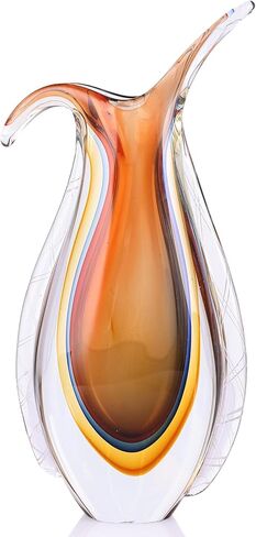 Hand Blown Glass Vase – Oval Decorative Art Glass for Centerpieces, Murano Inspired Decor for Dining Room, Entryway Table, or Shelf, Handmade Glass Vase for Home Display (Teal) in Saudi Arabia