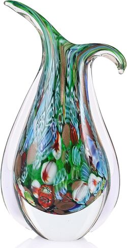 Hand Blown Glass Vase – Oval Decorative Art Glass for Centerpieces, Murano Inspired Decor for Dining Room, Entryway Table, or Shelf, Handmade Glass Vase for Home Display (Teal) in Saudi Arabia