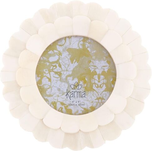 Karma, Natural Bone Picture Frame Round, 4x4 Photo Frame for Tabletop Desktop Display, Cream Floral in Saudi Arabia