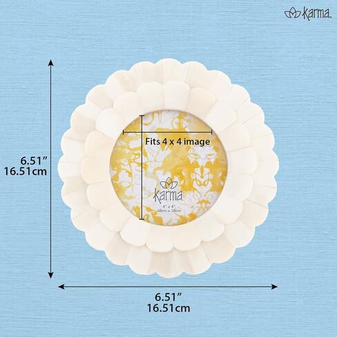 Karma, Natural Bone Picture Frame Round, 4x4 Photo Frame for Tabletop Desktop Display, Cream Floral in Saudi Arabia