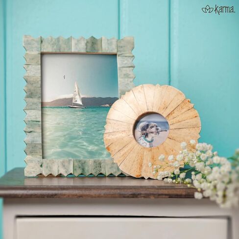 Karma, Natural Bone Picture Frame Round, 4x4 Photo Frame for Tabletop Desktop Display, Cream Floral in Saudi Arabia